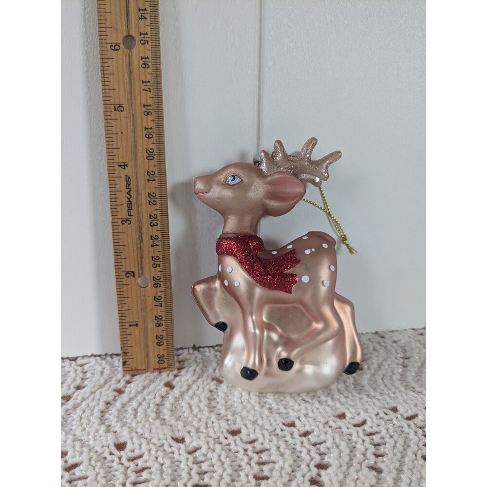 Holiday Home Reindeer Christmas Ornament - Red Glitter Scarf